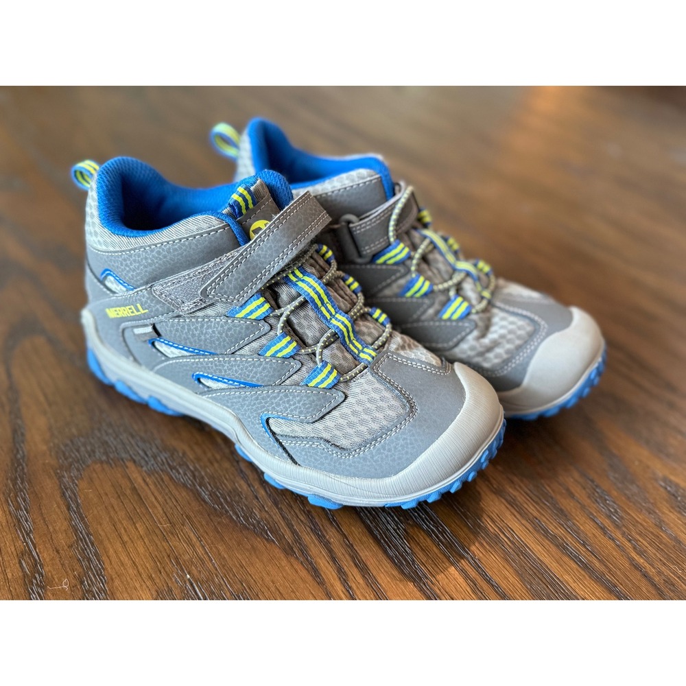 Merrell Hiking Boots Kids Size 2M Grey Blue Excellent Trail Sneakers MK259197